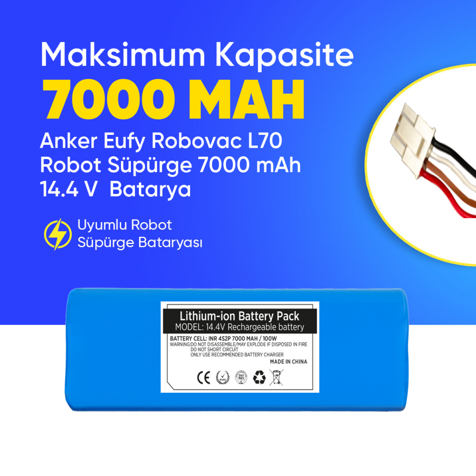 Anker Eufy Robovac L70 Robot Süpürge 7000 mAh 14.4 V  Batarya – Orjinal Uyumlu Uzun Ömürlü, Yüksek Performans Pil