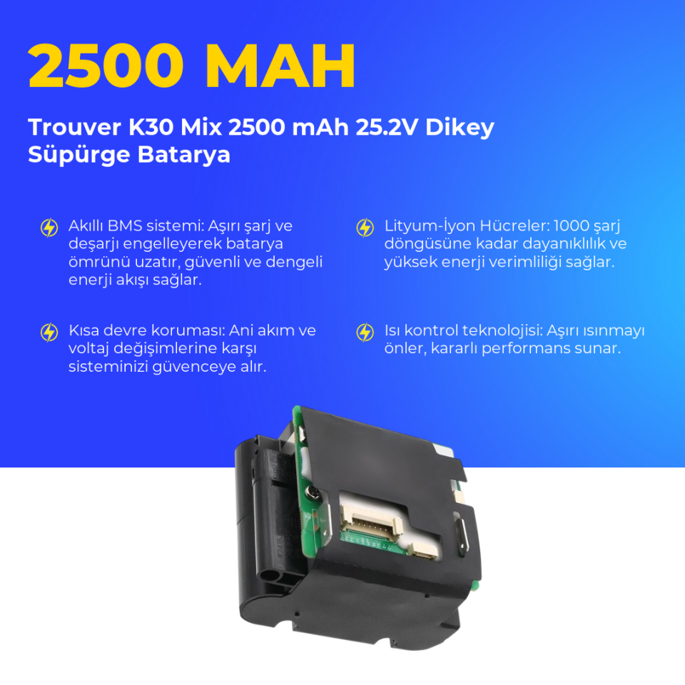 Trouver K30 Mix 2500 mAh 25.2V Dikey Süpürge Batarya