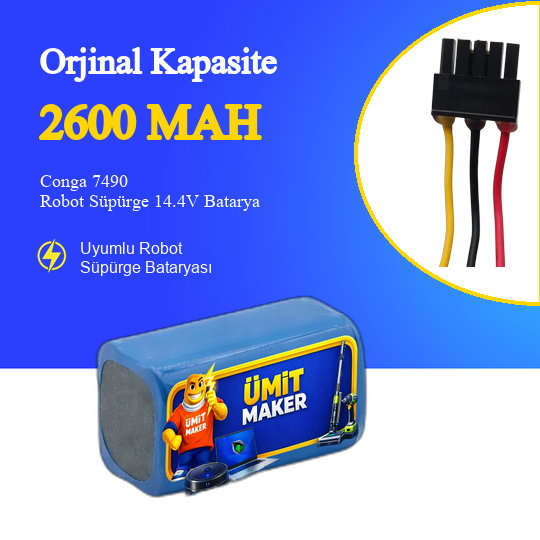 Conga 7490 Robot Süpürge 2600 mAh Batarya