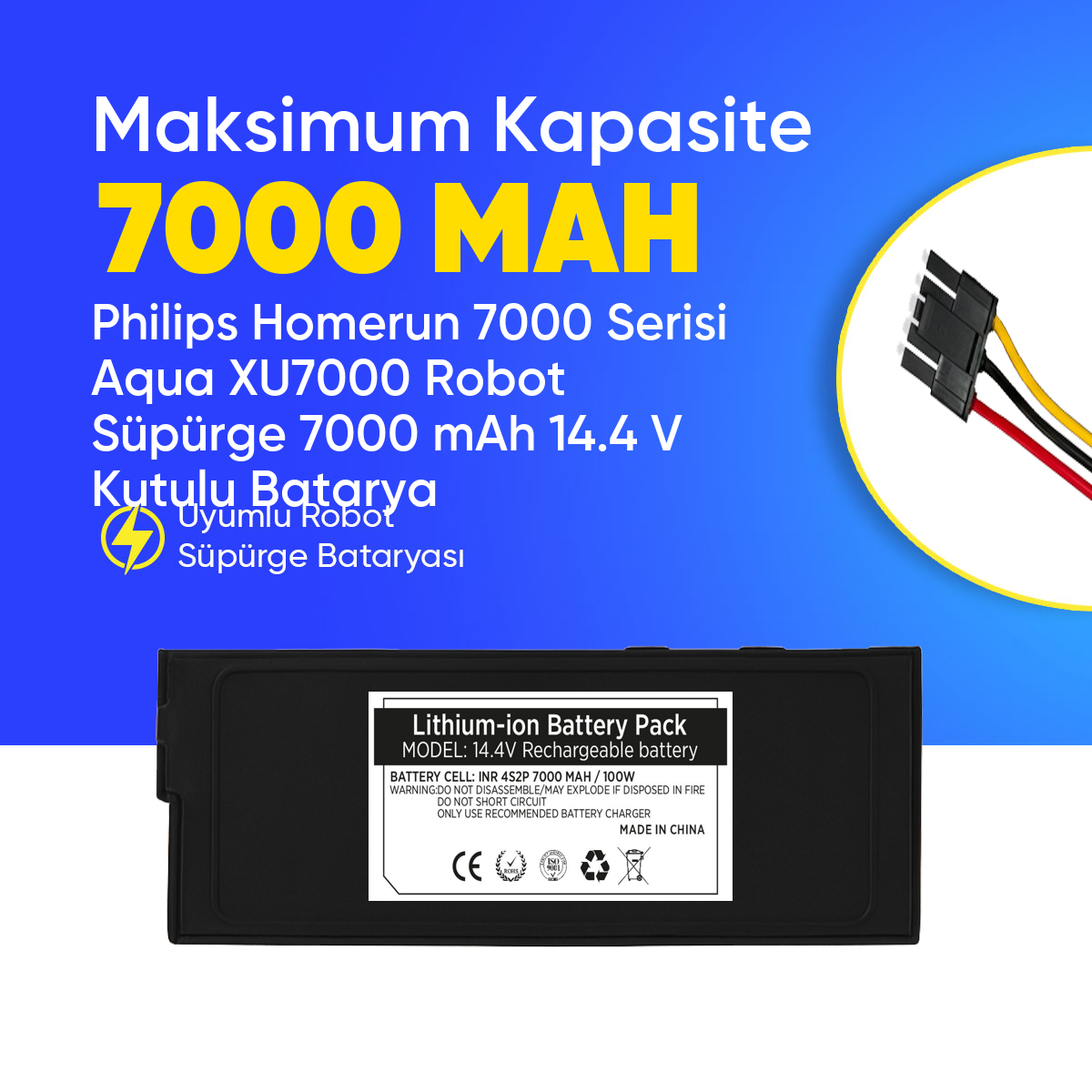 Philips Homerun 7000 Serisi Aqua XU7000 Robot Süpürge 7000 mAh 14.4 V Kutulu Batarya – Orjinal Uyumlu Uzun Ömürlü, Yüksek Performans Pil