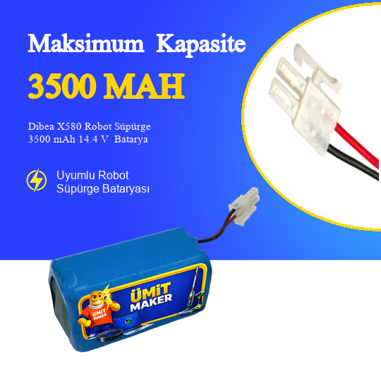 Dibea X580 Robot Süpürge 3500 mAh 14.4 V  Batarya – Orjinal Uyumlu Uzun Ömürlü, Yüksek Performans Pil