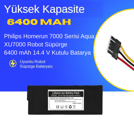 Philips Homerun 7000 Serisi Aqua XU7000 Robot Süpürge 6400 mAh 14.4 V Kutulu Batarya – Orjinal Uyumlu Uzun Ömürlü, Yüksek Performans Pil