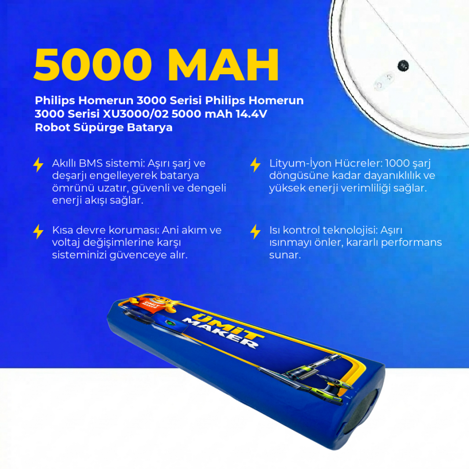 Philips Homerun 3000 Serisi Philips Homerun 3000 Serisi XU3000/02 5000 mAh 14.4V Robot Süpürge Batarya