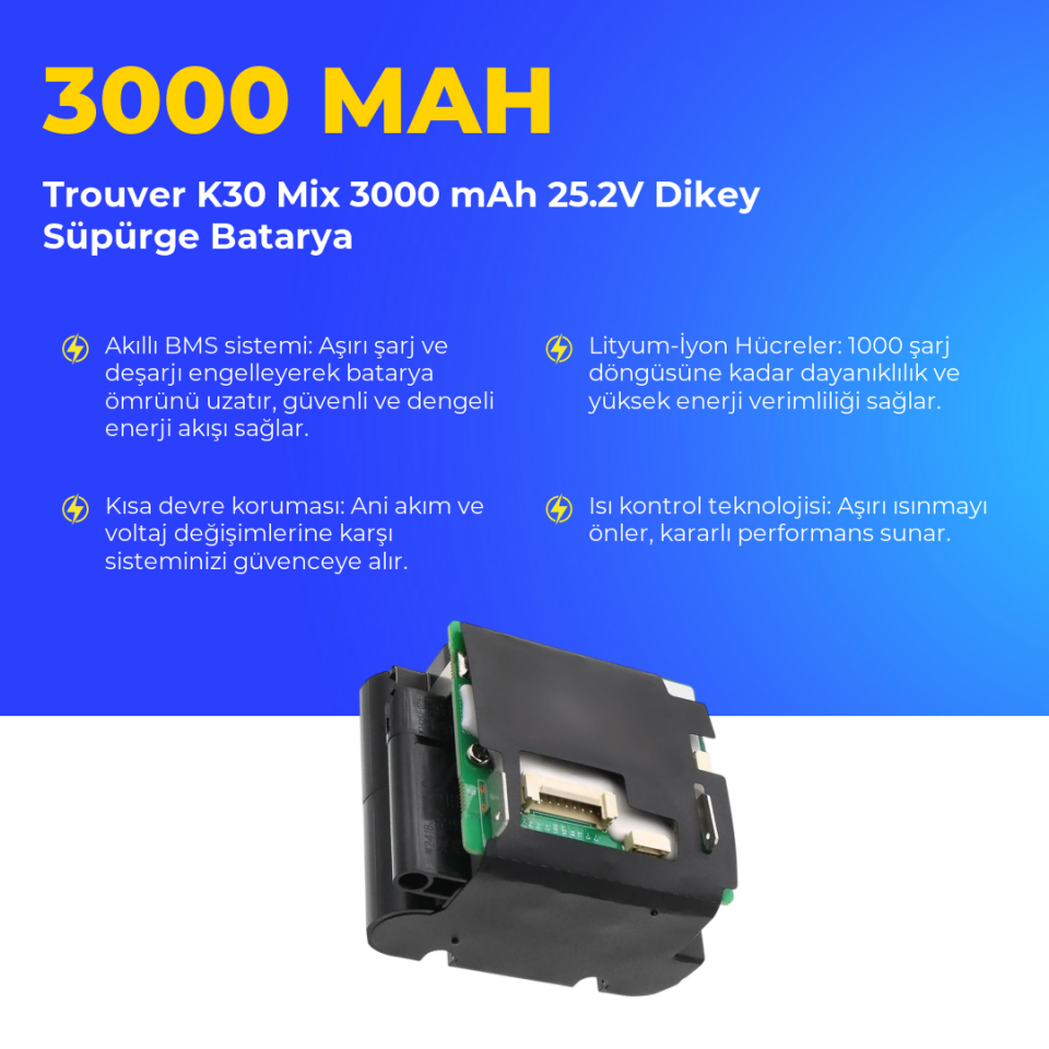 Trouver K30 Mix 3000 mAh 25.2V Dikey Süpürge Batarya