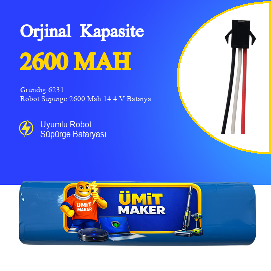Grundig 6231 Robot Süpürge 2600 Mah 14.4 V Batarya – Orjinal Uyumlu Uzun Ömürlü, Yüksek Performans Pil