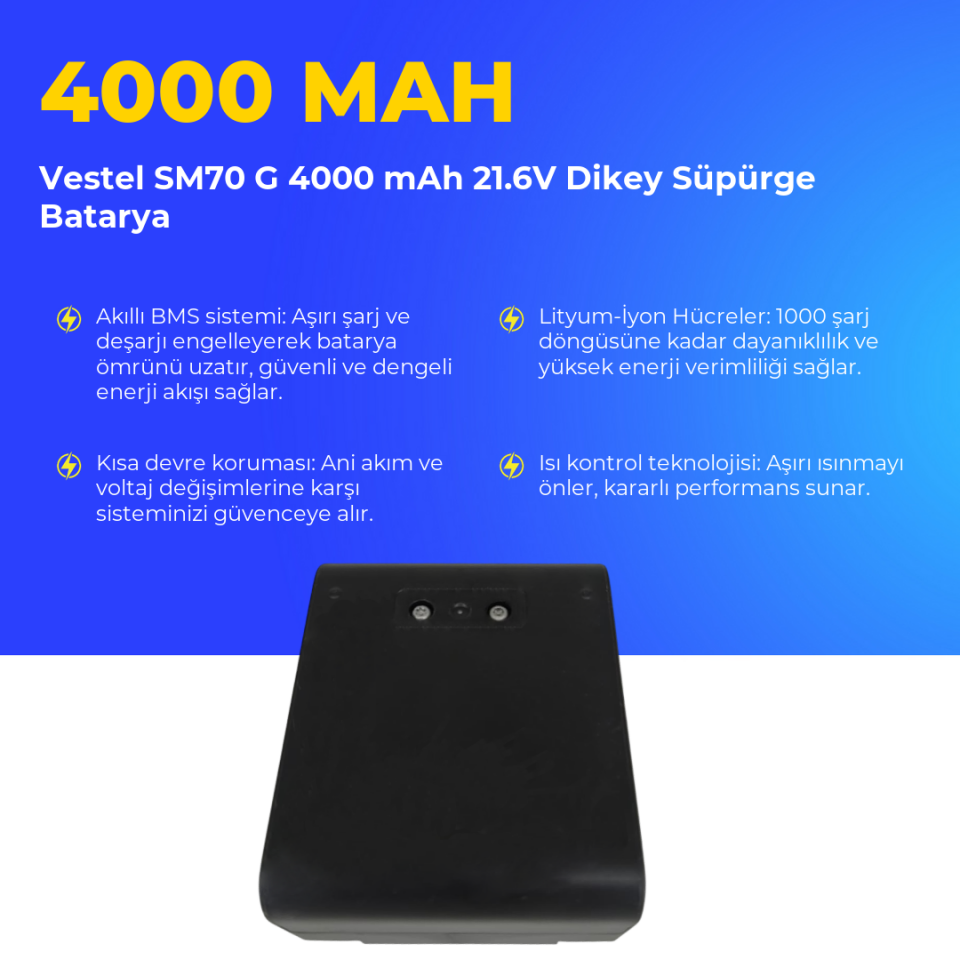 Vestel SM70 G 4000 mAh 21.6V Dikey Süpürge Batarya