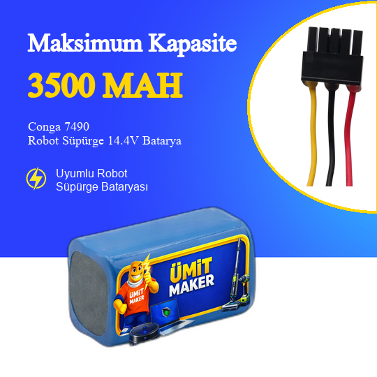 Conga 7490 Robot Süpürge 3500 mAh Batarya