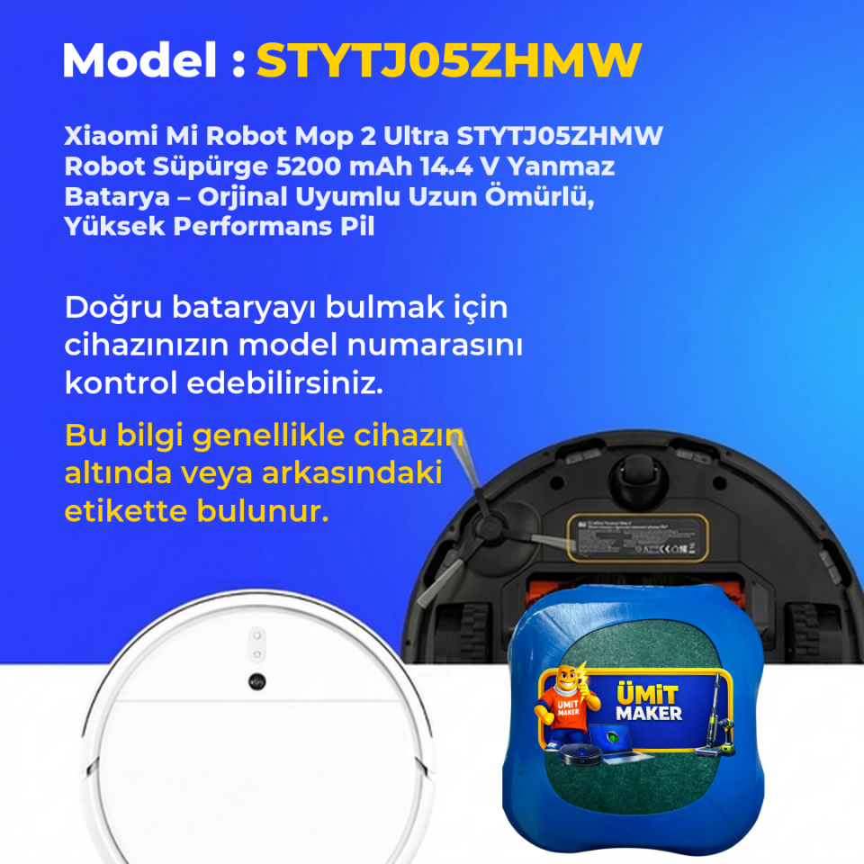 Xiaomi Mi Robot Mop 2 Ultra STYTJ05ZHMW Robot Süpürge 5200 mAh 14.4 V Yanmaz Batarya – Orjinal Uyumlu Uzun Ömürlü, Yüksek Performans Pil