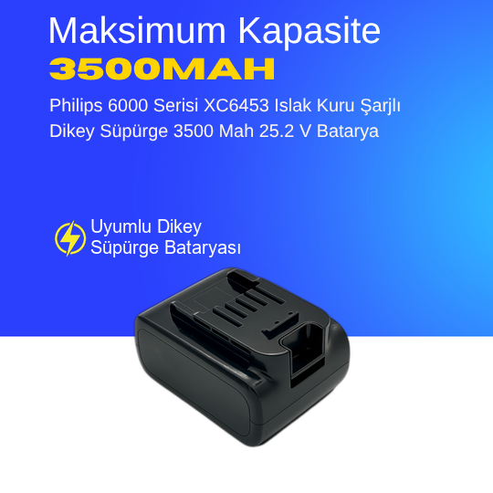Philips 6000 Serisi XC6453 Islak Kuru Şarjlı Dikey Süpürge 3500 Mah 25.2 V Batarya – Orjinal Uyumlu Uzun Ömürlü, Maksimum Performans Pil