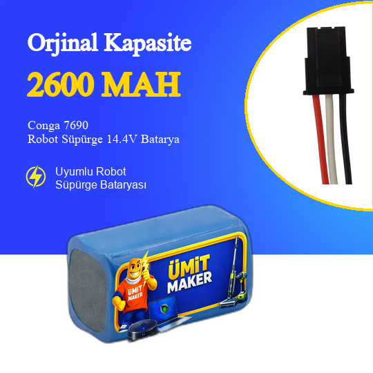 Conga 7690 Robot Süpürge 2600 mAh Batarya