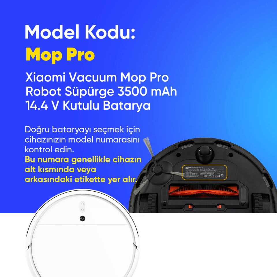Xiaomi Vacuum Mop Pro Robot Süpürge 3500 mAh 14.4 V Kutulu Batarya – Orjinal Uyumlu Uzun Ömürlü, Yüksek Performans Pil