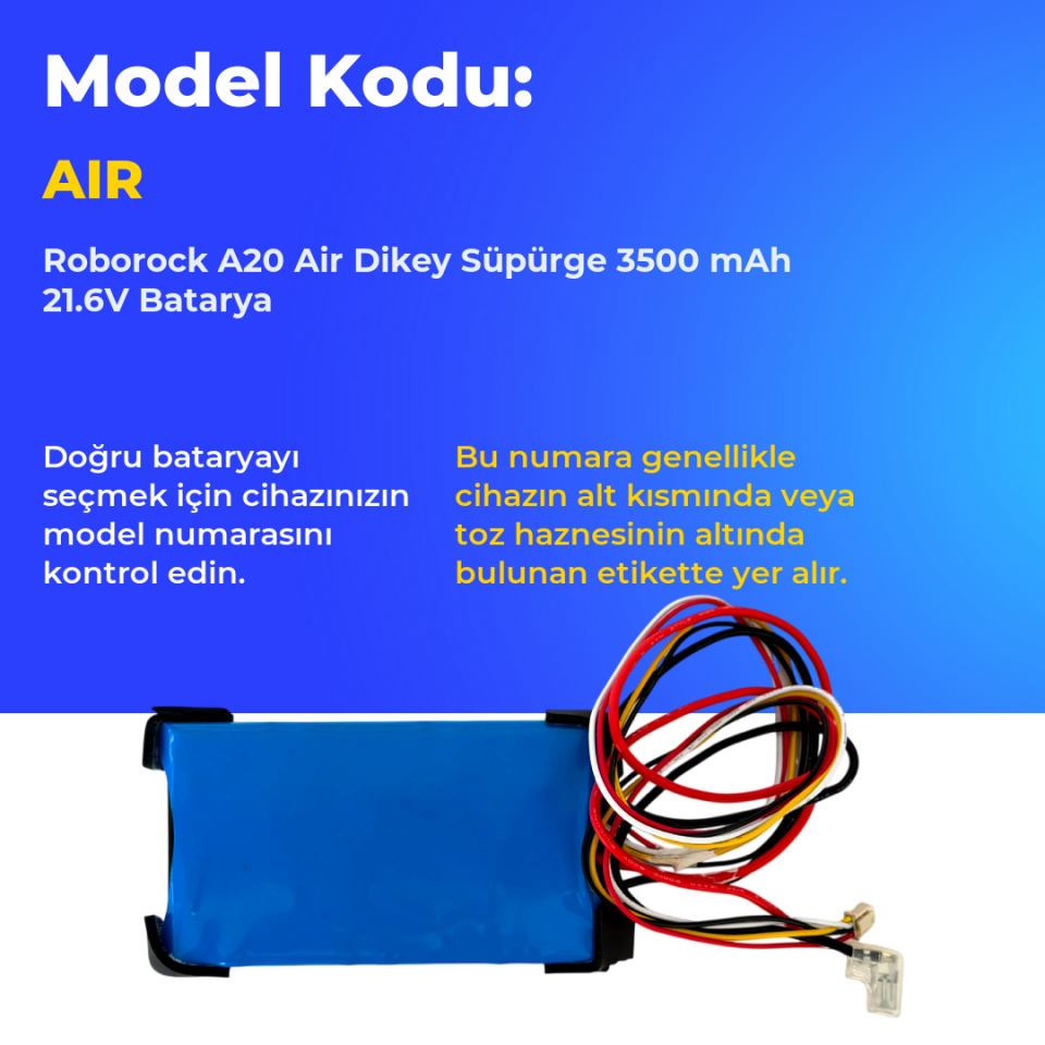 Roborock A20 Air Dikey Süpürge 3500 mAh 21.6V Batarya