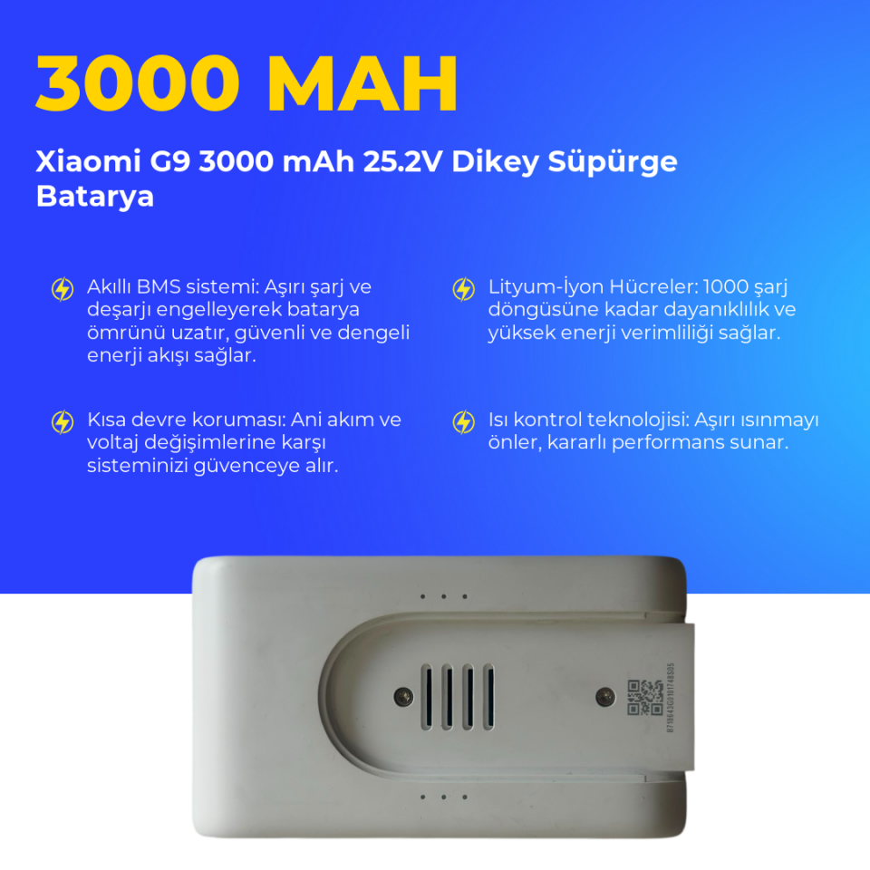 Xiaomi G9 3000 mAh 25.2V Dikey Süpürge Batarya