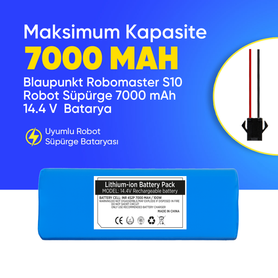 Blaupunkt Robomaster S10 Robot Süpürge 7000 mAh 14.4 V  Batarya – Orjinal Uyumlu Uzun Ömürlü, Yüksek Performans Pil
