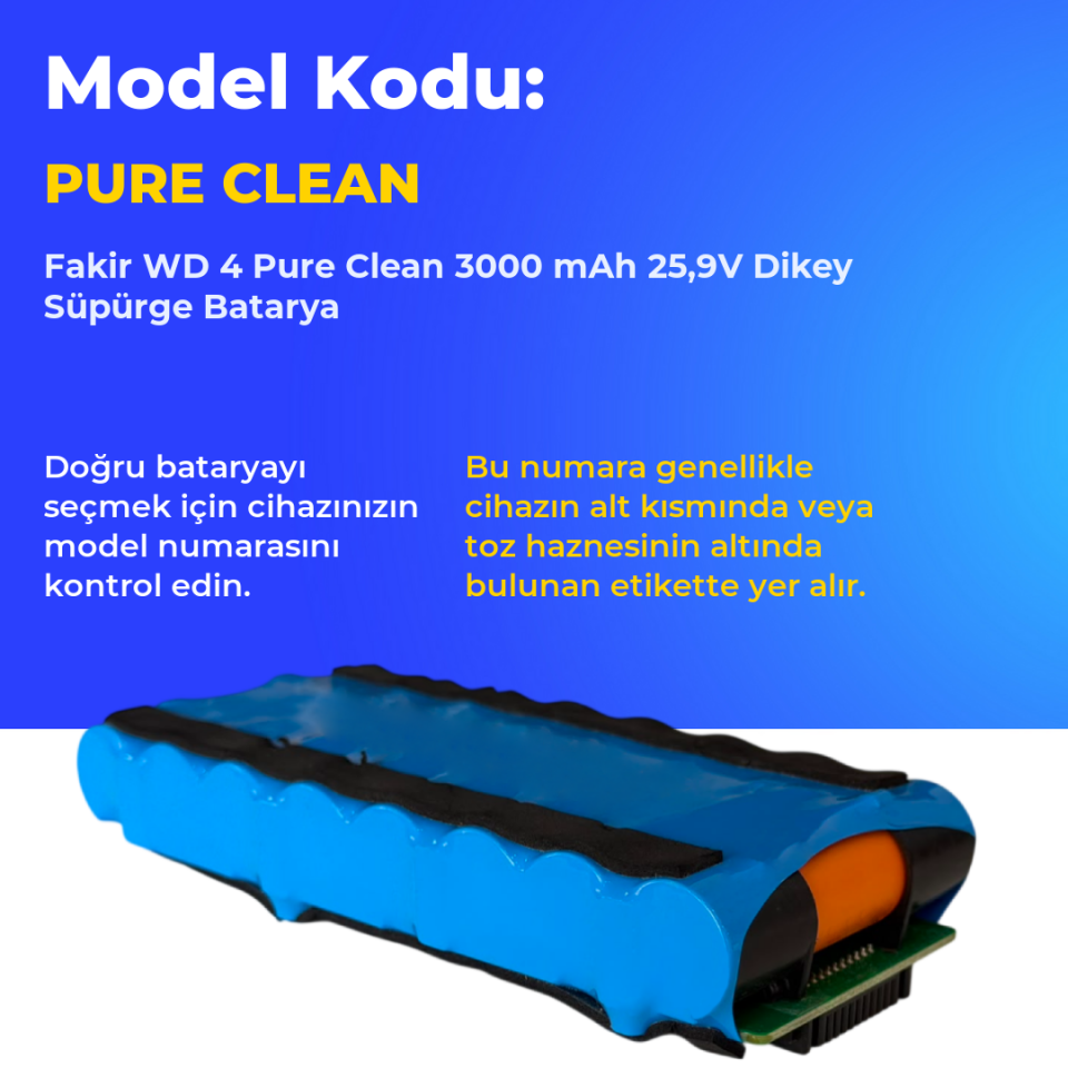 Fakir WD 4 Pure Clean Dikey Süpürge 3000 mAh 25.9V Batarya