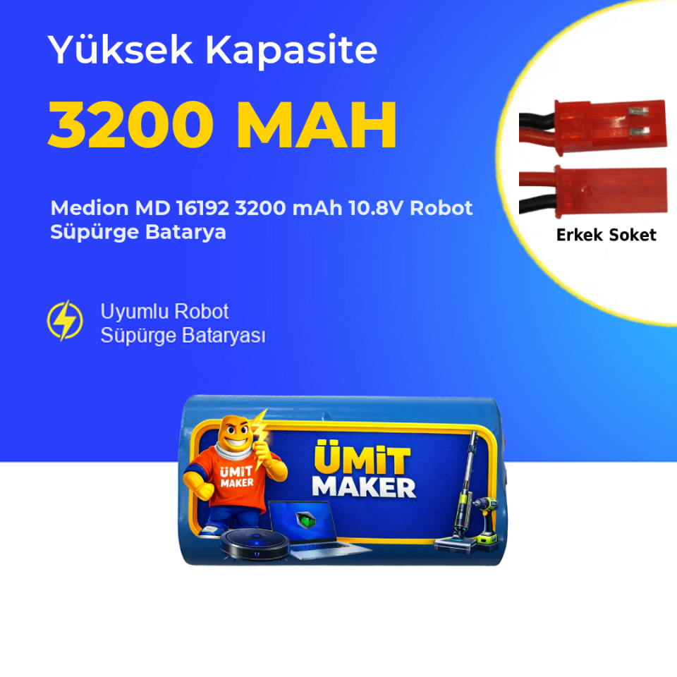 Medion MD 16192 3200 mAh 10.8V Robot Süpürge Batarya