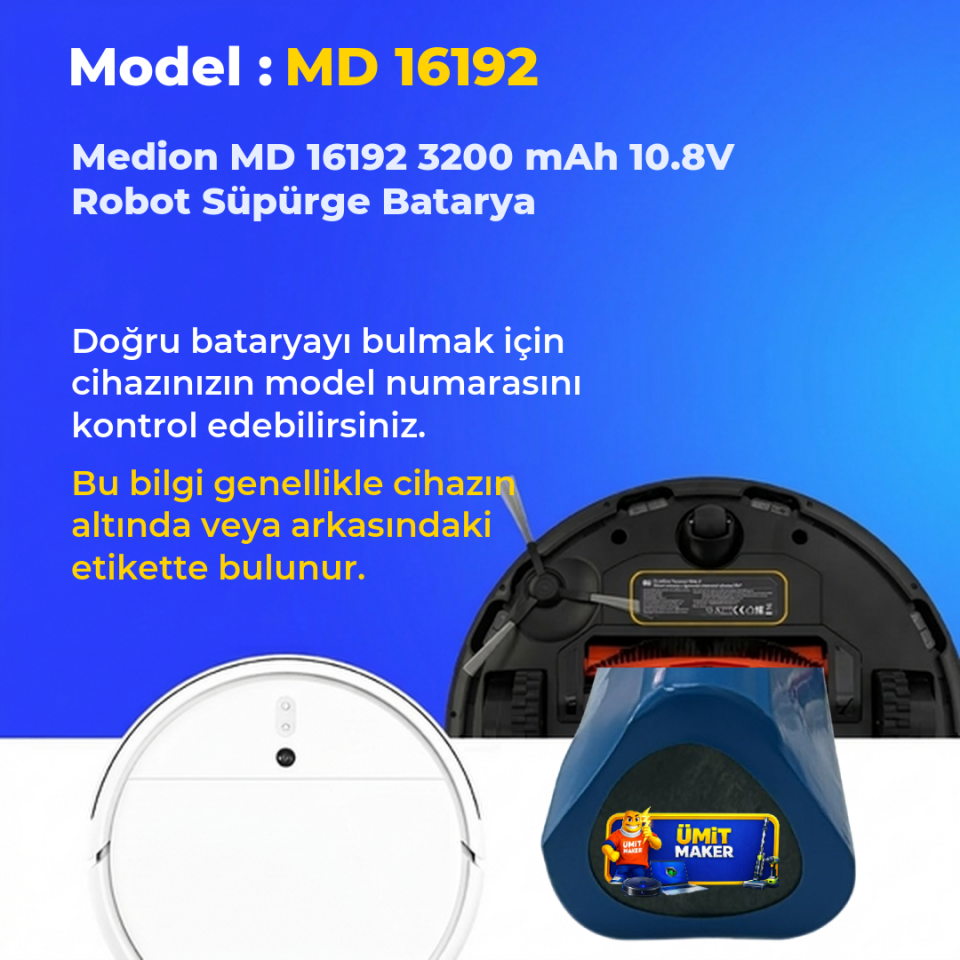 Medion MD 16192 3200 mAh 10.8V Robot Süpürge Batarya