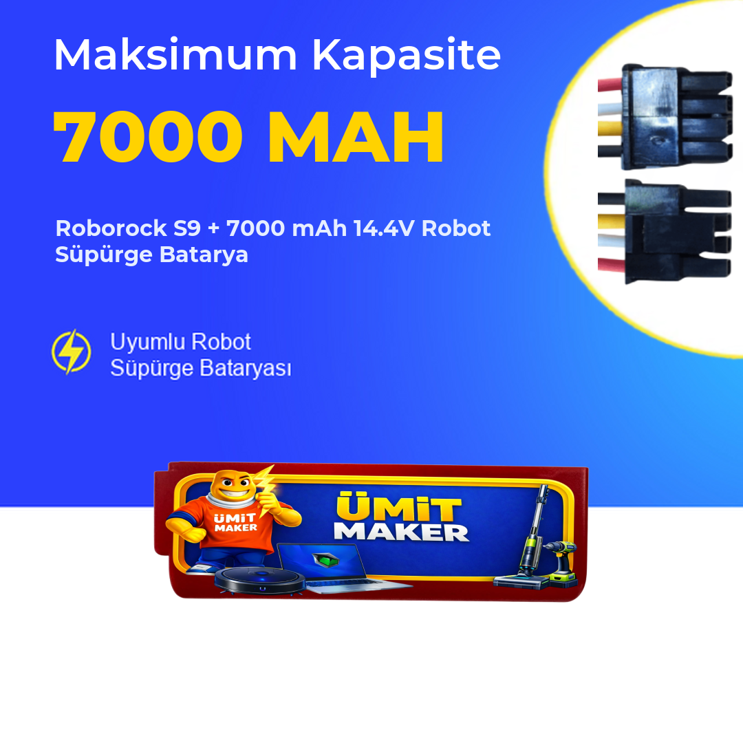 Roborock S9 + 7000 mAh 14.4V Robot Süpürge Batarya