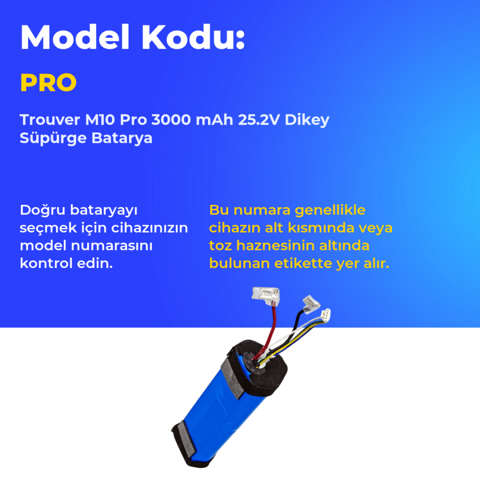 Trouver M10 Pro 3000 mAh 25.2V Dikey Süpürge Batarya