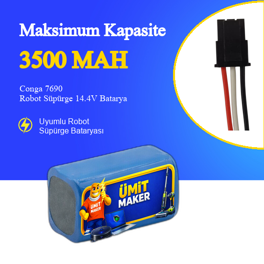 Conga 7690 Robot Süpürge 3500 mAh Batarya