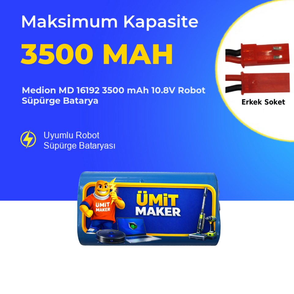 Medion MD 16192 3500 mAh 10.8V Robot Süpürge Batarya