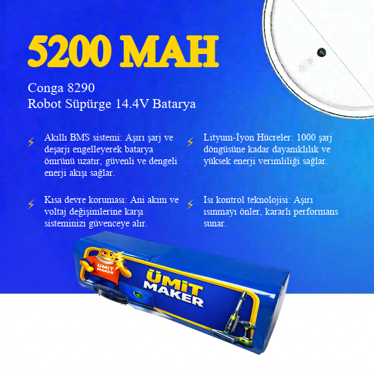 Conga 8290 Robot Süpürge 5200 mAh Batarya