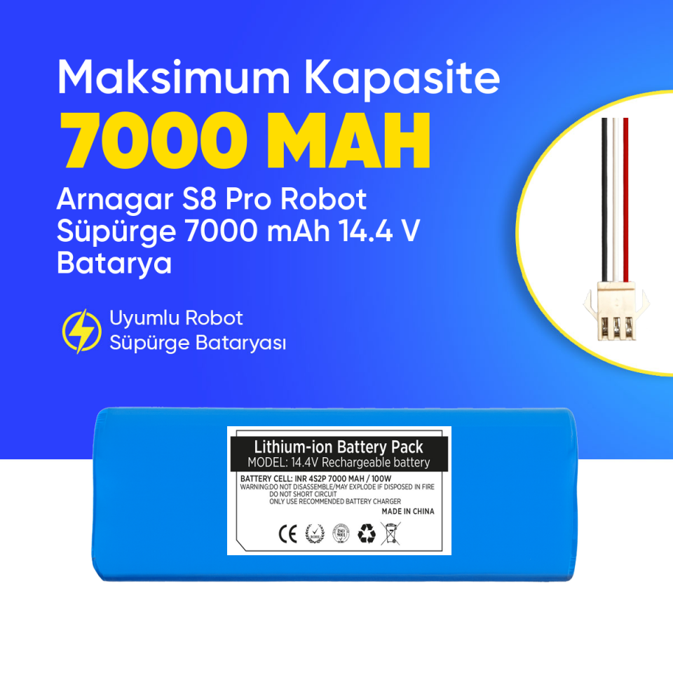 Arnagar S8 Pro Robot Süpürge 7000 mAh 14.4 V  Batarya – Orjinal Uyumlu Uzun Ömürlü, Yüksek Performans Pil