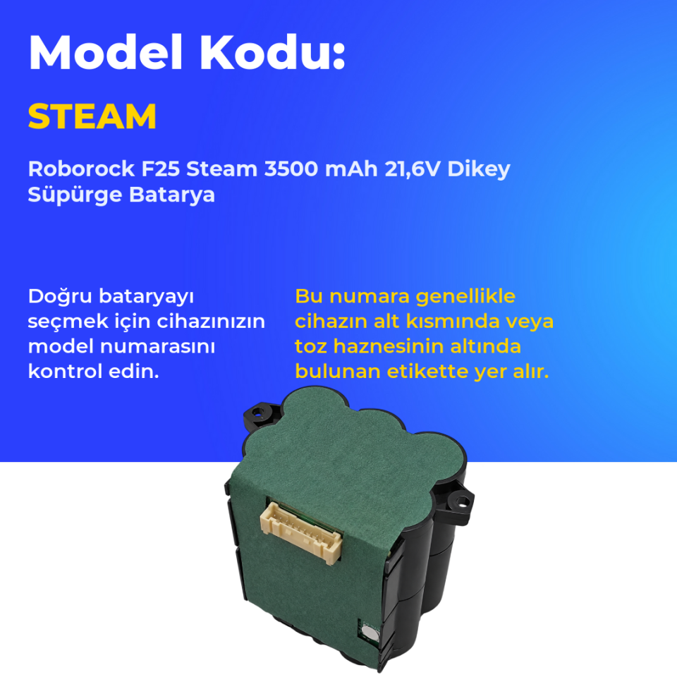 Roborock F25 Steam 3500 mAh 21,6V Dikey Süpürge Batarya