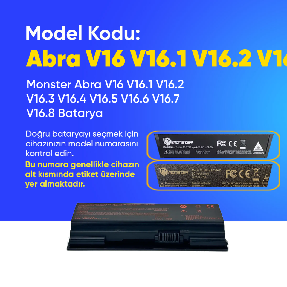 Monster Abra V16 V16.1 V16.2 V16.3 V16.4 V16.5 V16.6 V16.7 V16.8 Batarya