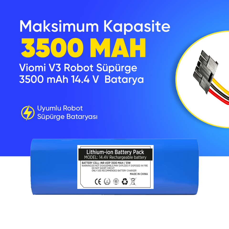 Viomi V3 Robot Süpürge 3500 mAh 14.4 V  Batarya – Orjinal Uyumlu Uzun Ömürlü, Yüksek Performans Pil