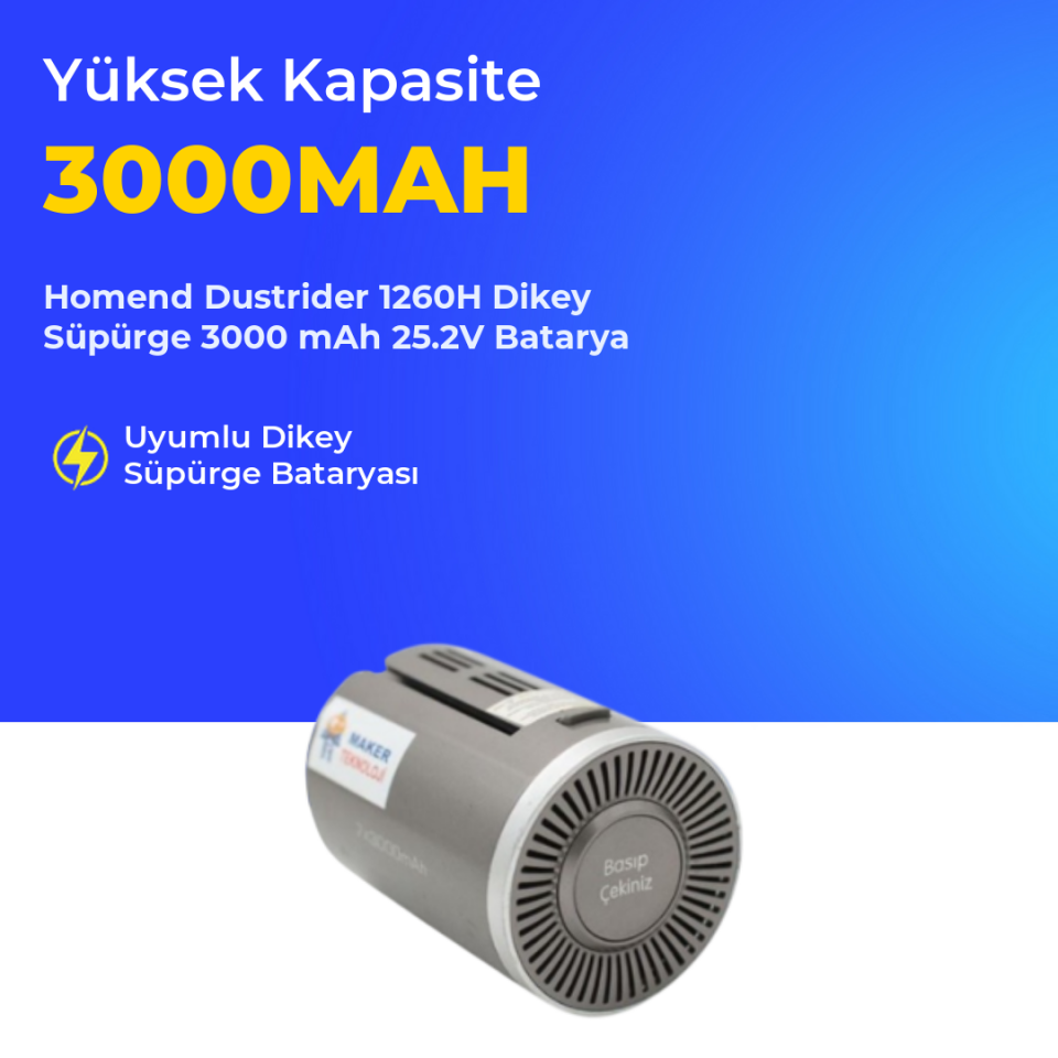 Homend Dustrider 1260H Dikey Süpürge 3000 mAh 25,2 V Batarya – Orjinal Uyumlu Uzun Ömürlü, Yüksek Performans Pil