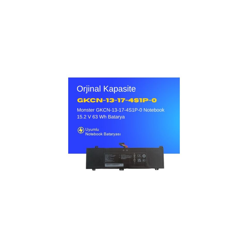 Monster GKCN-13-17-4S1P-0 Notebook 15.2 V 63 Wh Batarya – Orijinal Uyumlu, Yüksek Performanslı