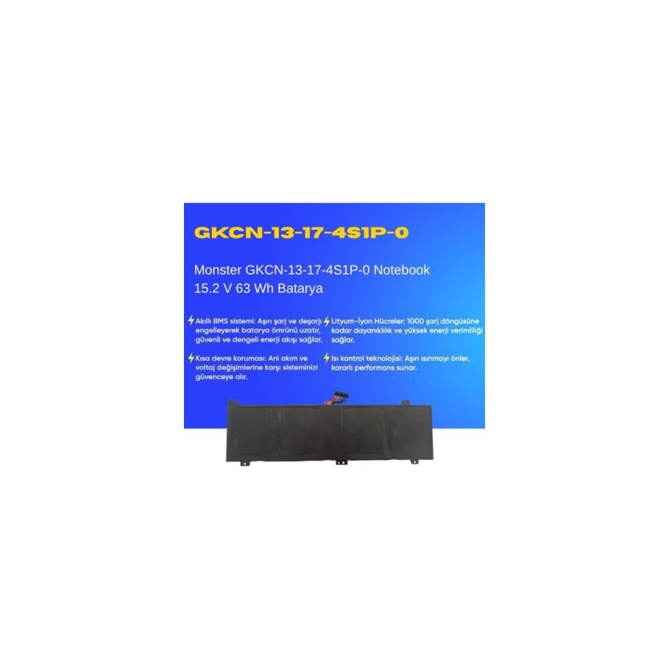 Monster GKCN-13-17-4S1P-0 Notebook 15.2 V 63 Wh Batarya – Orijinal Uyumlu, Yüksek Performanslı