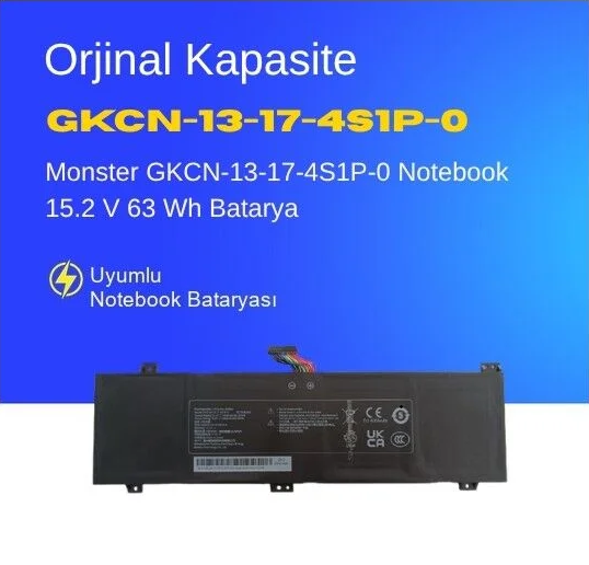 Monster GKCN-13-17-4S1P-0 Notebook 15.2 V 63 Wh Batarya – Orijinal Uyumlu, Yüksek Performanslı
