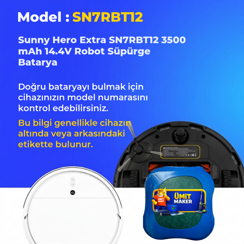 Sunny Hero Extra SN7RBT12 3500 mAh 14.4V Robot Süpürge Batarya
