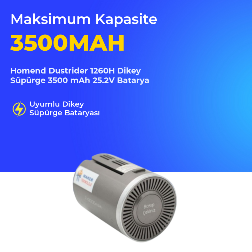 Homend Dustrider 1260H Dikey Süpürge 3500 mAh 25,2 V Batarya – Orjinal Uyumlu Uzun Ömürlü, Yüksek Performans Pil