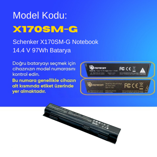 Schenker X170SM Notebook 14.4 V 97Wh Batarya – Orjinal Uyumlu, Yüksek Performanslı