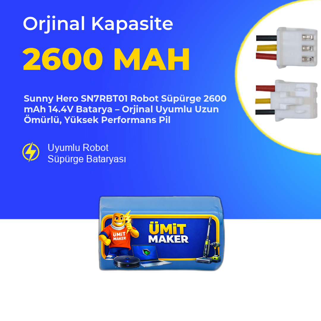 Sunny Hero SN7RBT01 Robot Süpürge 2600 mAh 14.4 V  Batarya – Orjinal Uyumlu Uzun Ömürlü, Yüksek Performans Pil