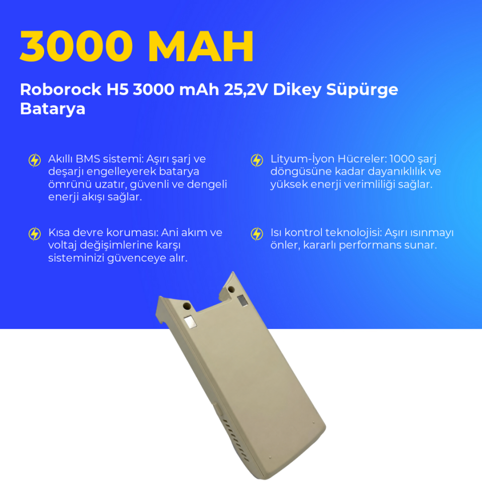 Roborock H5 3000 mAh 25,2V Dikey Süpürge Batarya