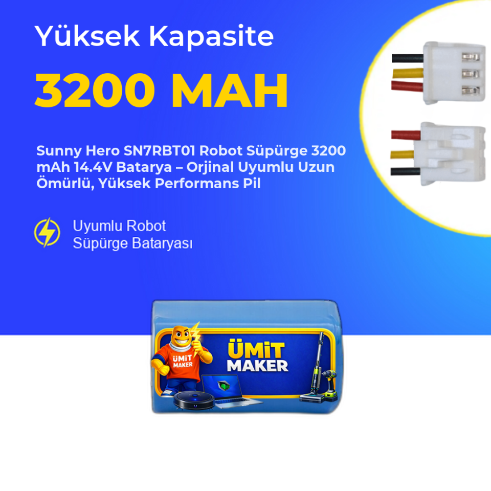 Sunny Hero SN7RBT01 Robot Süpürge 3200 mAh 14.4 V  Batarya – Orjinal Uyumlu Uzun Ömürlü, Yüksek Performans Pil