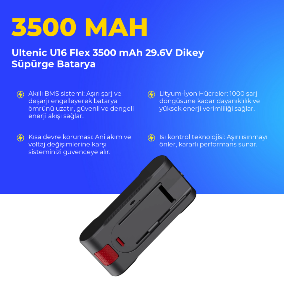 Ultenic U16 Flex 3500 mAh 29.6V Dikey Süpürge Batarya
