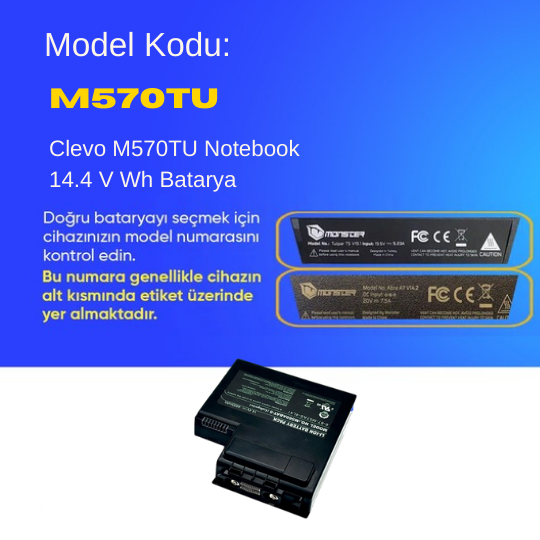 Clevo M570TU Notebook 14.4 V Wh Batarya – Orjinal Uyumlu, Yüksek Performanslı