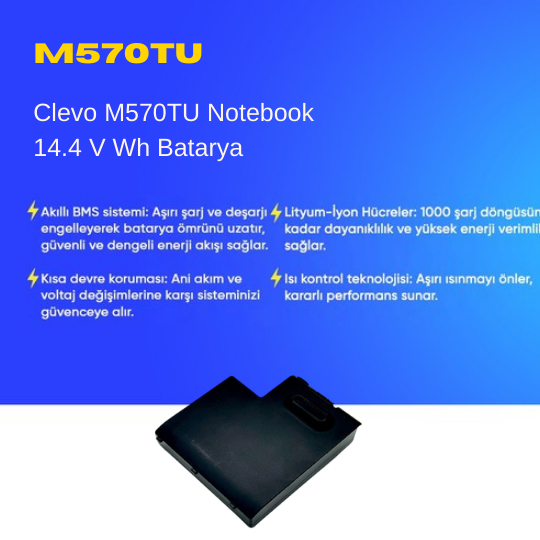 Clevo M570TU Notebook 14.4 V Wh Batarya – Orjinal Uyumlu, Yüksek Performanslı
