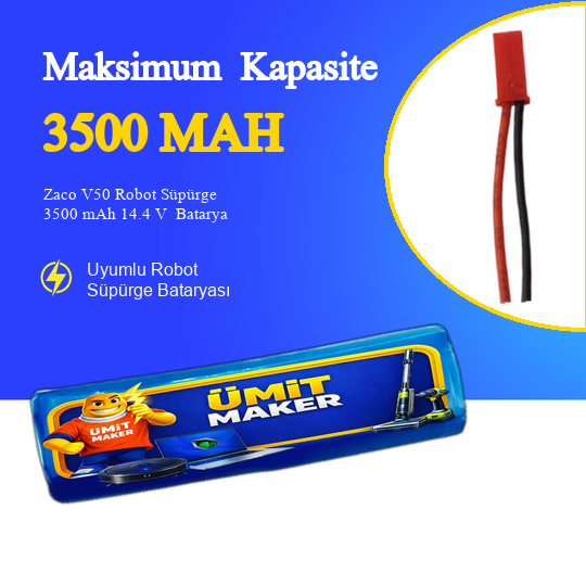 Zaco V50 Robot Süpürge 3500 mAh 14.4 V  Batarya – Orjinal Uyumlu Uzun Ömürlü, Yüksek Performans Pil
