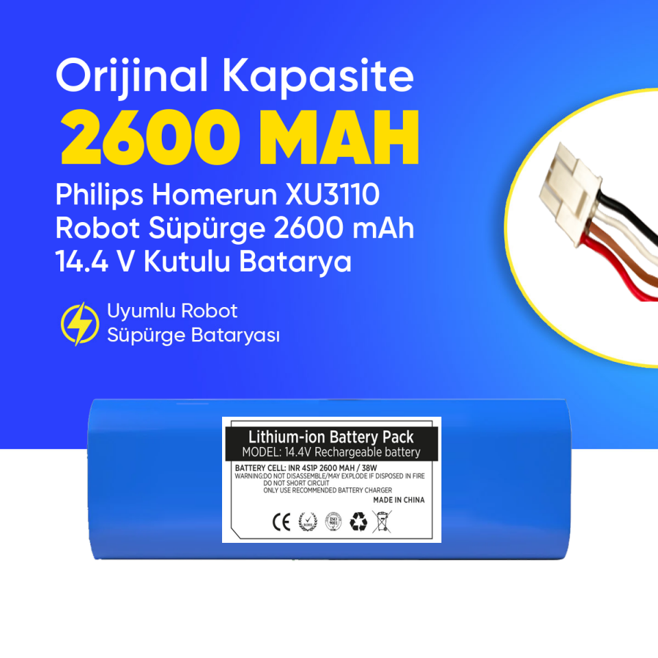 Philips Homerun XU3110  Robot Süpürge 2600 mAh 14.4 V Kutulu Batarya – Orjinal Uyumlu Uzun Ömürlü, Yüksek Performans Pil