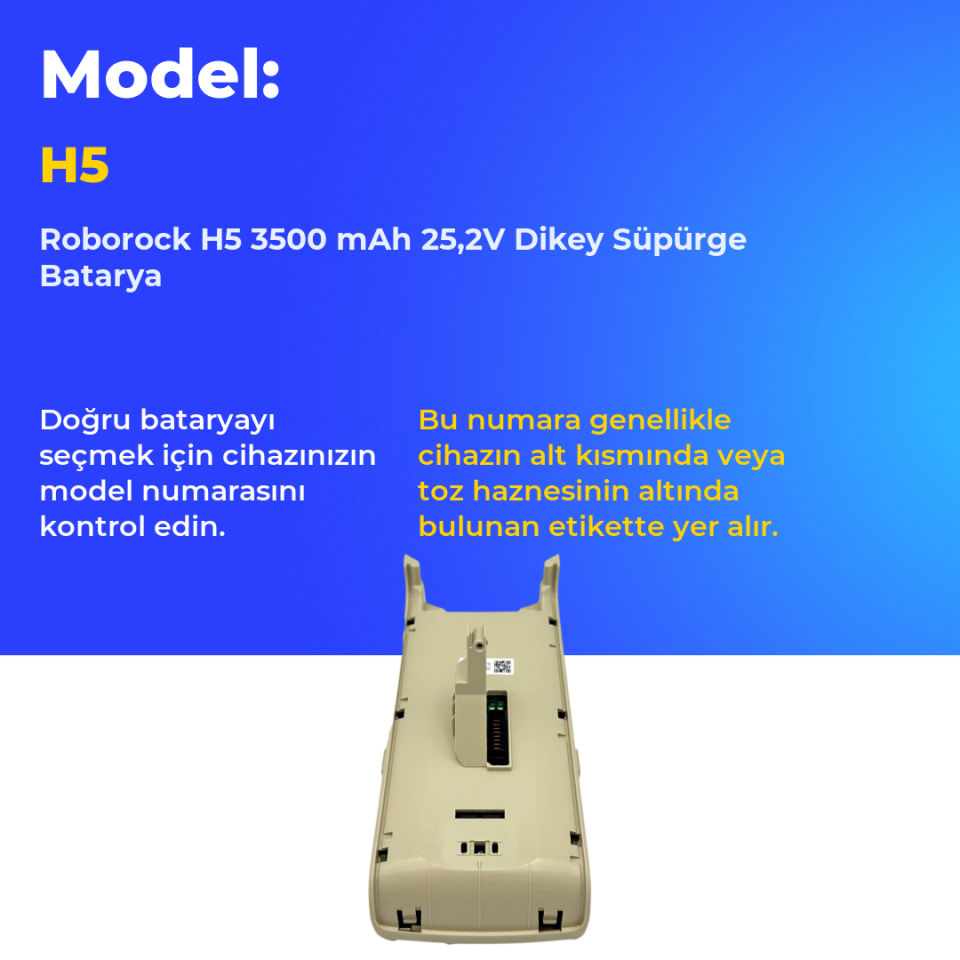 Roborock H5 3500 mAh 25,2V Dikey Süpürge Batarya