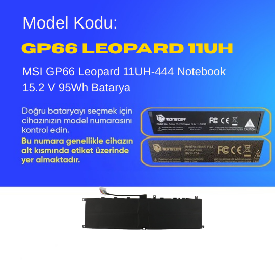 MSI GP66 Leopard 11UH-444 Notebook 15.2 V 95Wh Batarya – Orjinal Uyumlu, Yüksek Performanslı