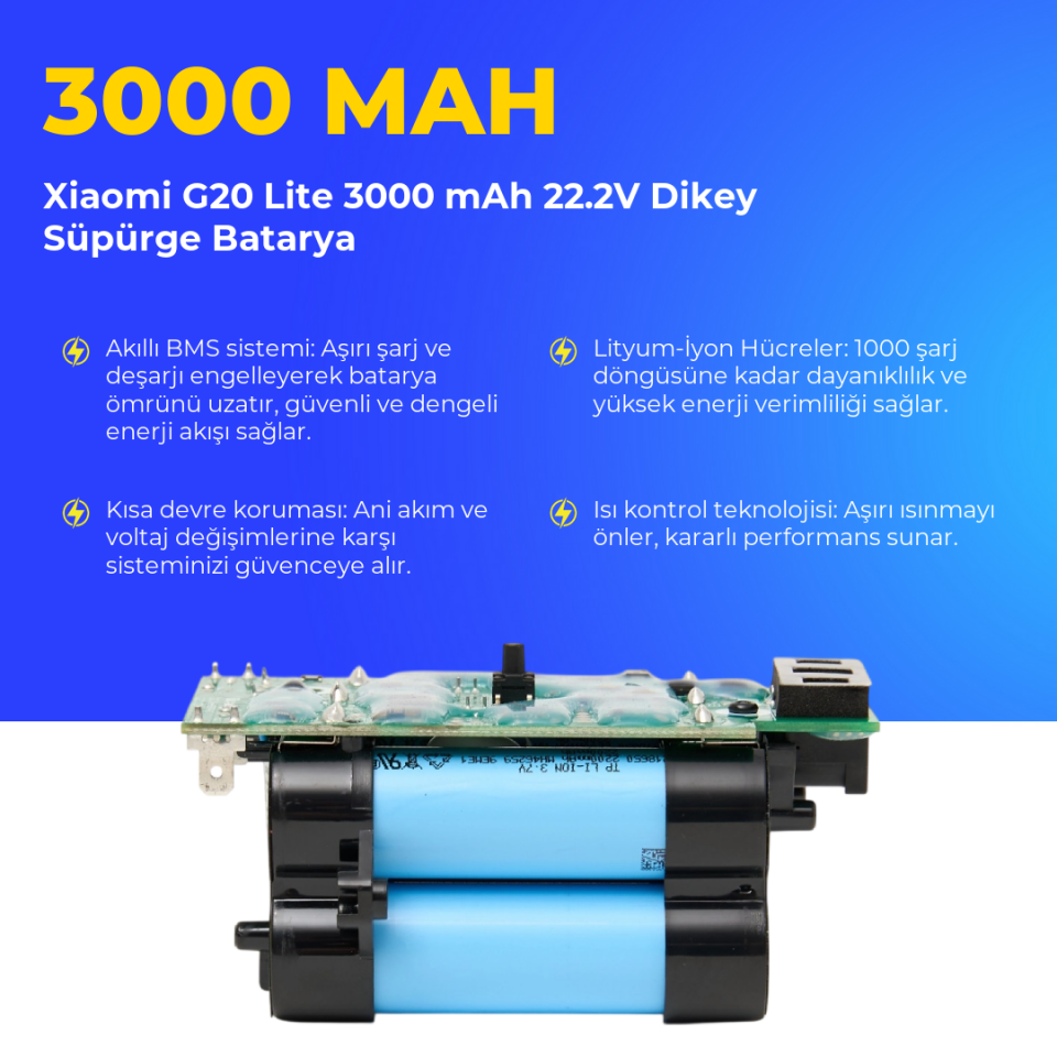 Xiaomi G20 Lite 3000 mAh 22.2V Dikey Süpürge Batarya
