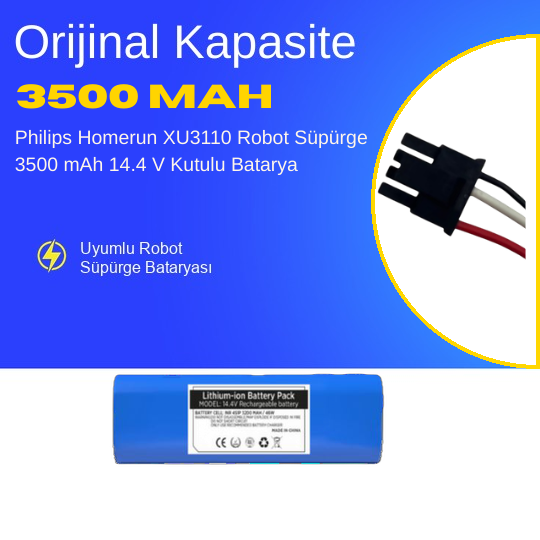 Philips Homerun XU3110  Robot Süpürge 3500 mAh 14.4 V Kutulu Batarya – Orjinal Uyumlu Uzun Ömürlü, Yüksek Performans Pil