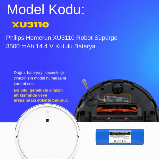 Philips Homerun XU3110  Robot Süpürge 3500 mAh 14.4 V Kutulu Batarya – Orjinal Uyumlu Uzun Ömürlü, Yüksek Performans Pil